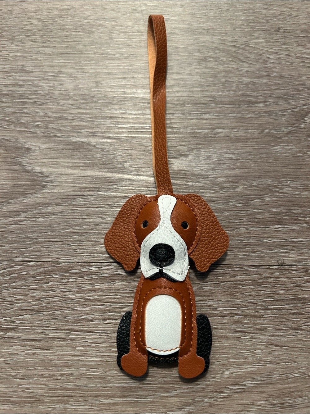 Brown and White Dog Vegan Leather Bag Charm